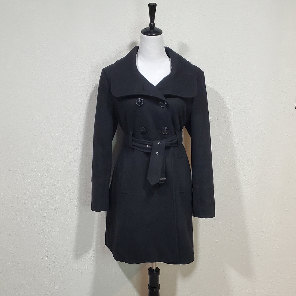 Guess Black Peacoat Wool Blend Size Petite Large